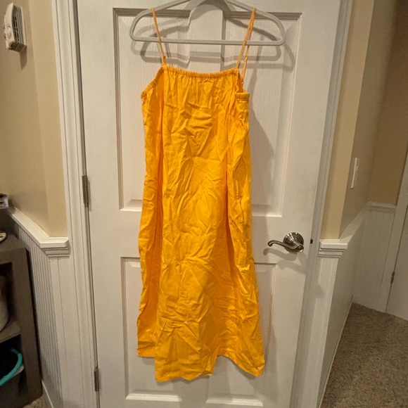 Yellow Orange Target A New Day Linen Blend Spring Summer Beach Dress - Picture 2 of 5